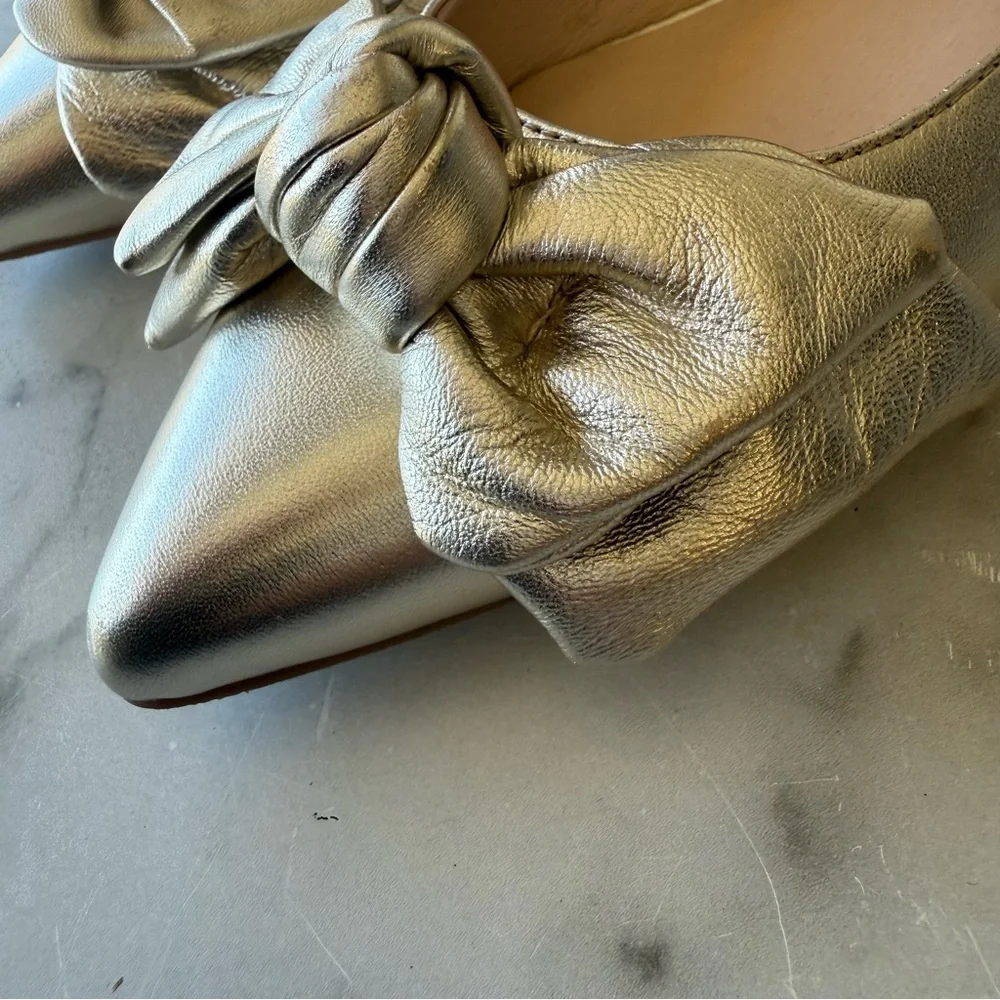 JACK ROGERS Size 8.5 Gold Debra Leather Bow Ballet Flat NEW!